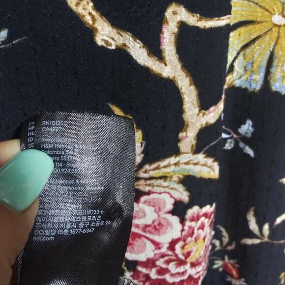 GP&J Baker x H&M Midi Shift Bohemian Dress Black Floral Birds Casual Size L - Picture 8 of 10